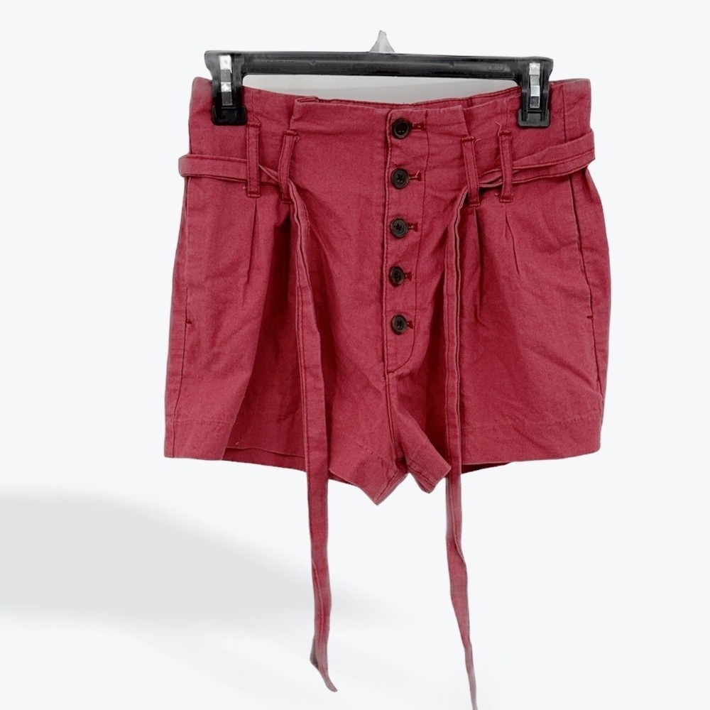 Abercrombie Fitch Red Button Front Paperbag Waist Tie Belted Shorts Size S